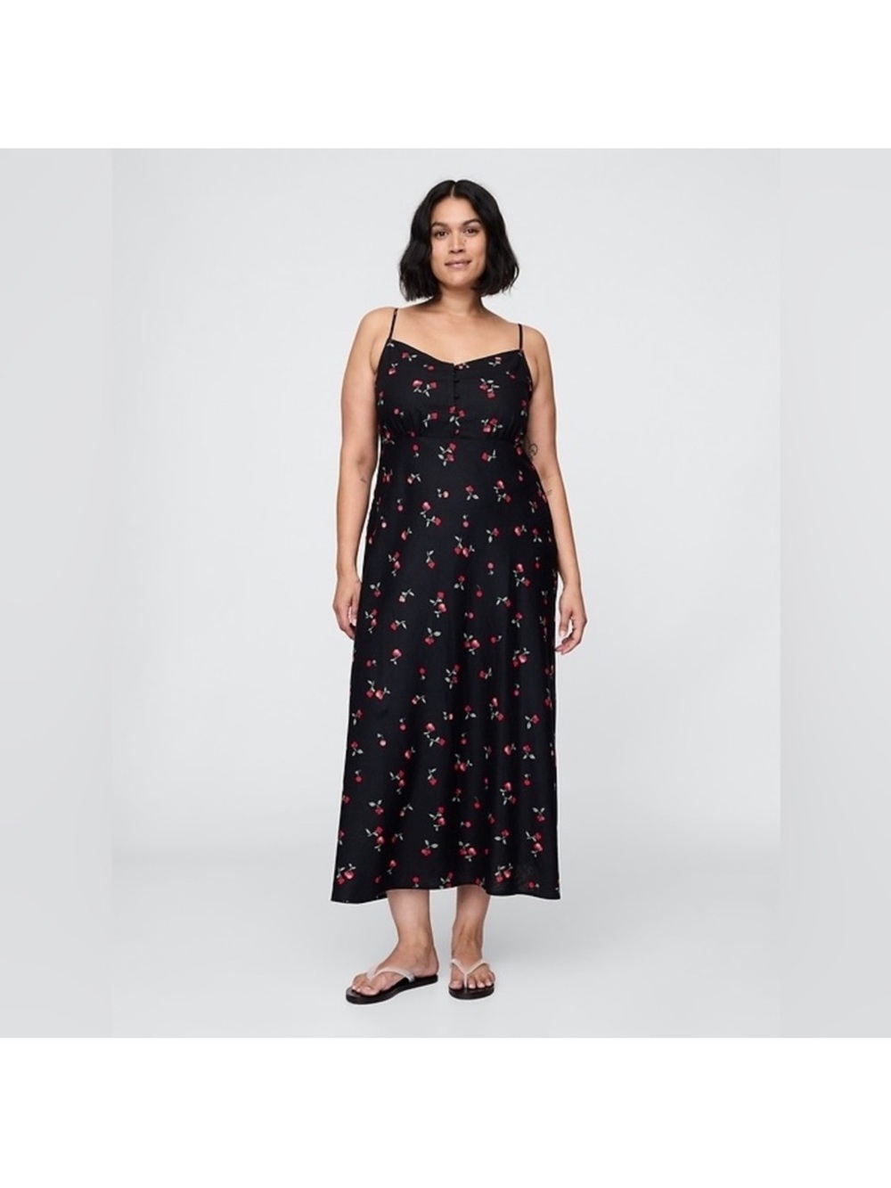 GAP Black Maxi Dress with Cherry Print